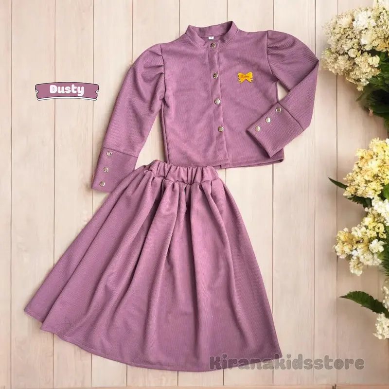 One Set Rok knit anak perempuan model baju crop untuk lebaran usia 3 sampai 12 tahun Muslim Nyaman Setelan Atasan 6