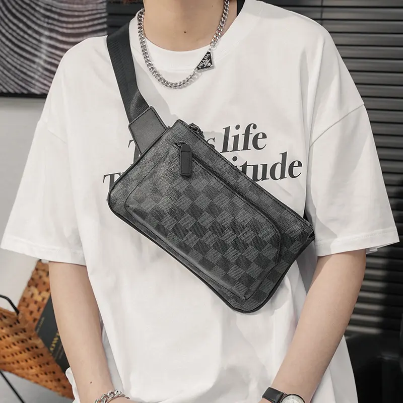 2023 New Plaid Chest Bag, Waist Bag, Trendy Men's Bag, Versatile Crossbody Bag, Trendy Men's and Women's Bag, Shoulder Bag