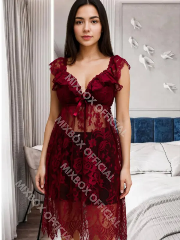 Mixbox Dress Dinas Malam Full Brukat Lace Lingerie V Neck Jumbo Terbaru LD 130 - Susan 7