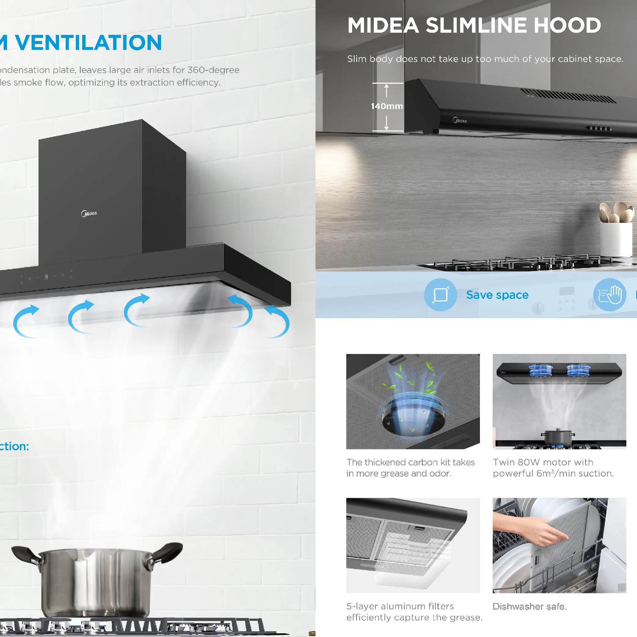 BIG SALE Slimline Hood (Black) / Chimney Hood (Black/Silver)