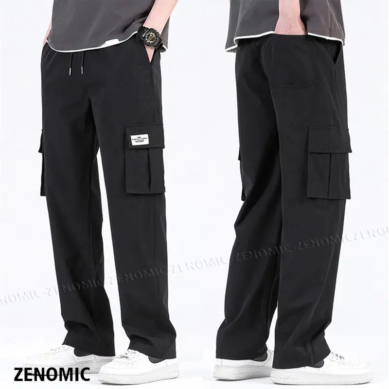 Celana Cargo Pria Big Size  Korean Style Cargo Pants Oversize Celana Banyak Kantong Pria Celana Hitam Baru 2024 Celana Pria Jumbo Pinggang Karet Celana Cargo Celana Panjang Cowok Celana Pria Keren Hitam Kain Best Seller Gramasi 220 Sangat Tebal Casual 2