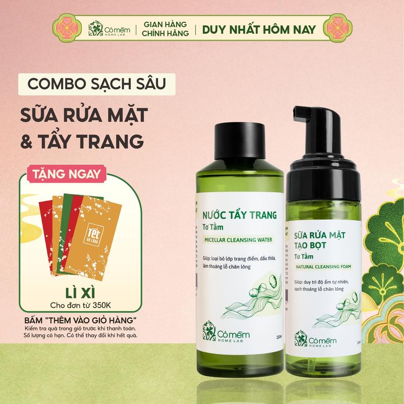 Bộ Chăm Sóc Da 2 Bước Nước Tẩy Trang Và Bọt Rửa Mặt Tơ Tằm Cỏ Mềm