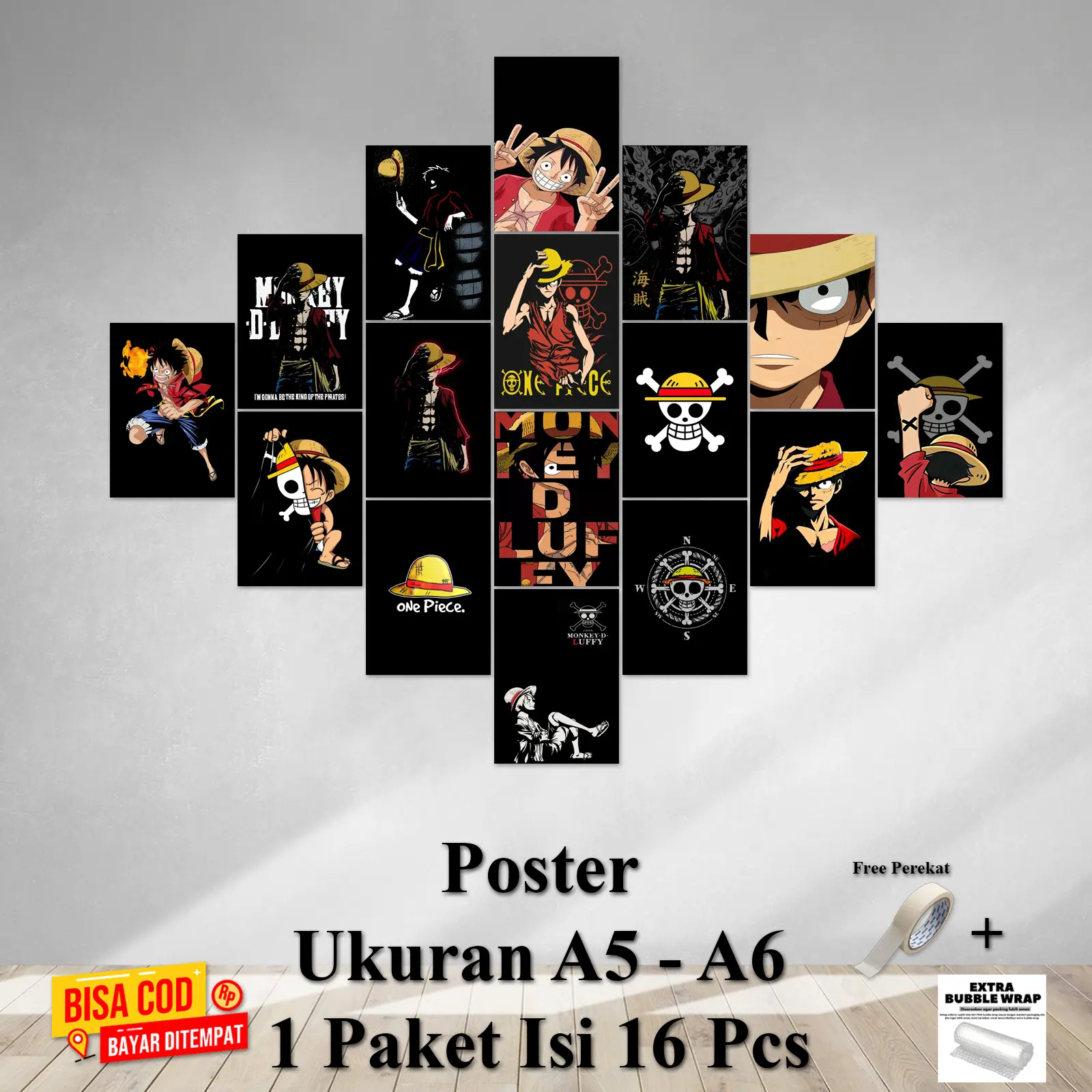 Poster Dinding Kamar Tema LUFFY ONE PEACE Ukuran A5 A6 1 Paket isi 16 Pcs Hiasan Dinding Kamar Dekorasi Kamar Cetak Foto Walldecor Bisa Bayar ditempat COD Kertas