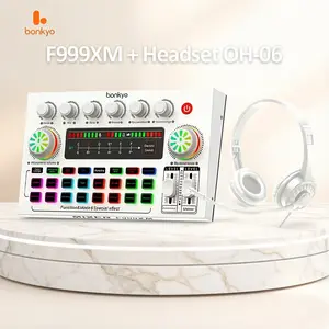 Bonkyo F999XM Sound Card Set Karaoke Siaran Langsung dengan Efek Khusus Equalizer Bass Treble Reverb untuk Mikrofon Headset & Bluetooth Kompatibel Laptop PC Audio Telepon Earphones - Metal, Ponsel