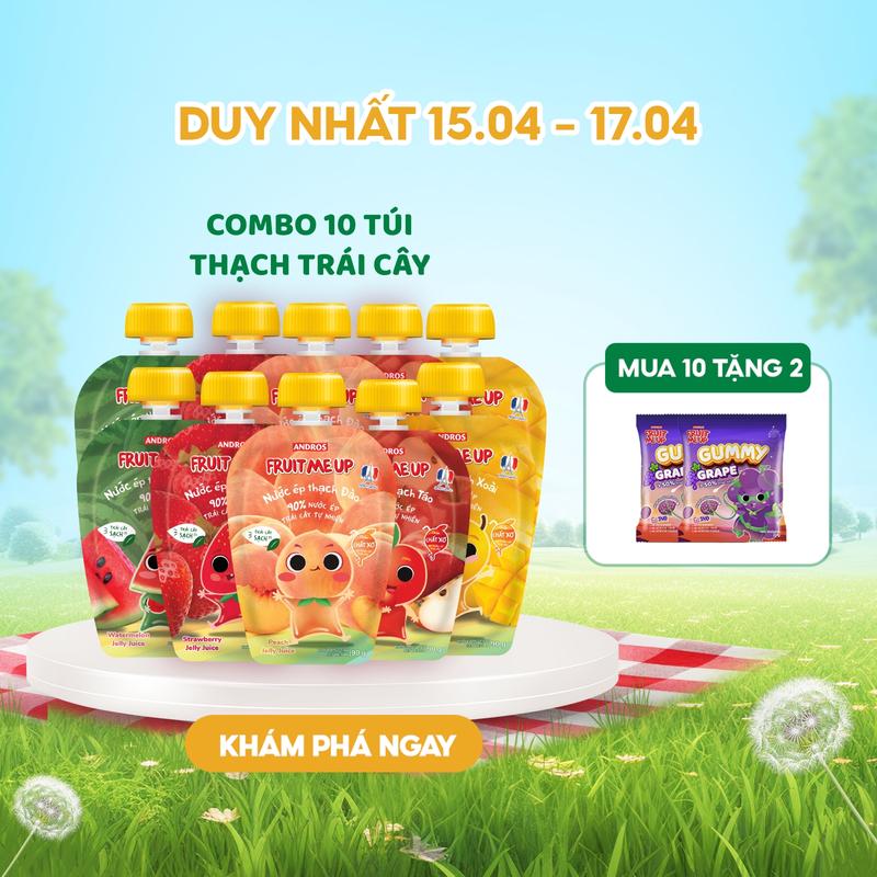 Combo 10 Túi Thạch Trái Cây - Nước Ép Từ Trái Cây & Thạch Konjac Mềm Mịn  - ANDROS FRUIT ME UP - Snack &Food -  90gx10