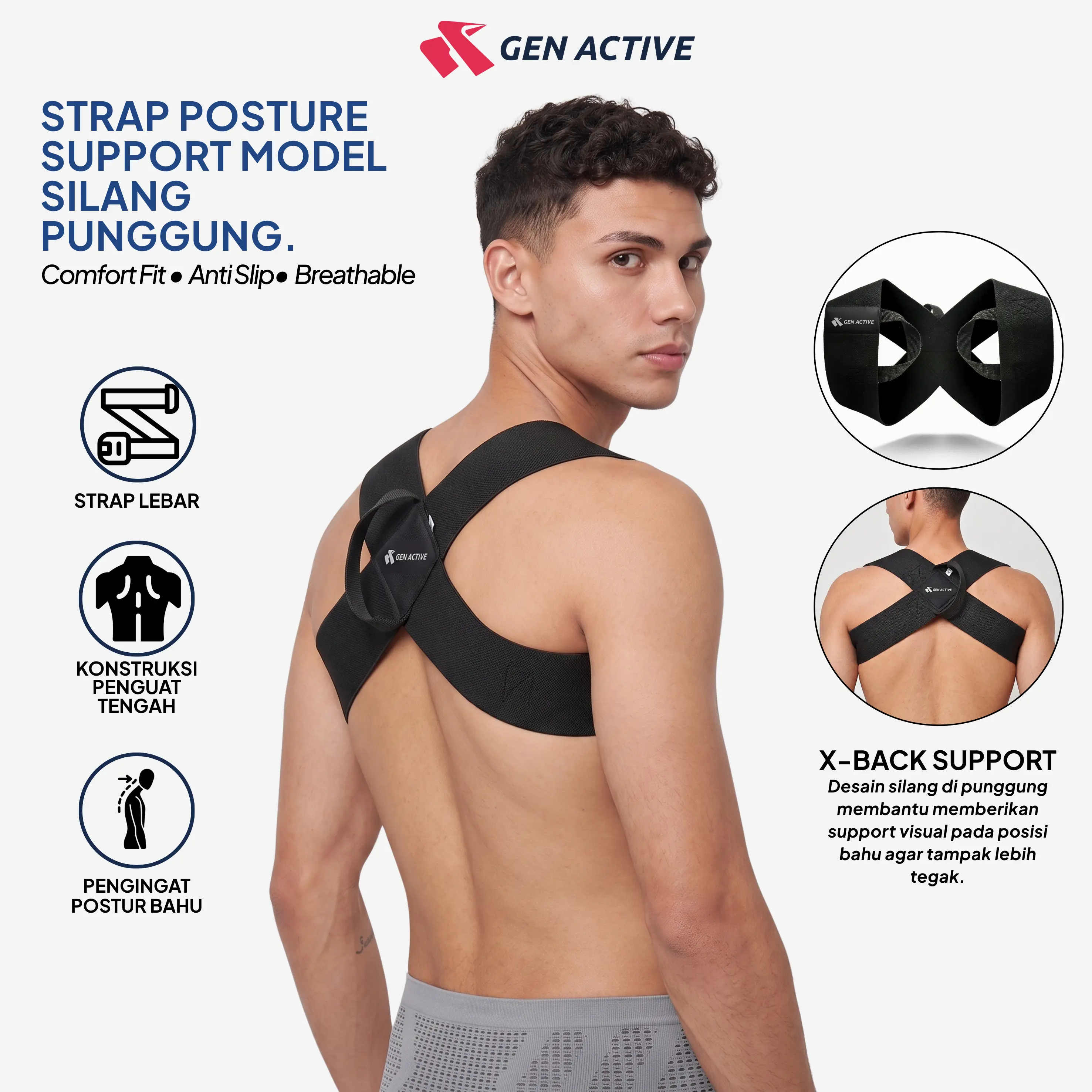 Penegak Punggung Olahraga Gen Active - Posture Corrector Anti Bungkuk untuk Gym Kerja Daily