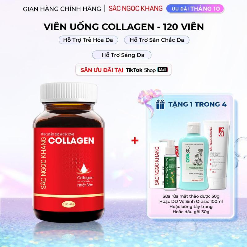 Viên Uống Hỗ Trợ Đẹp Da Collagen Nhật Bản [120 viên] SẮC NGỌC KHANG - Hỗ Trợ Dưỡng Sáng, Đàn Hồi Da, Trẻ Hóa Làn Da