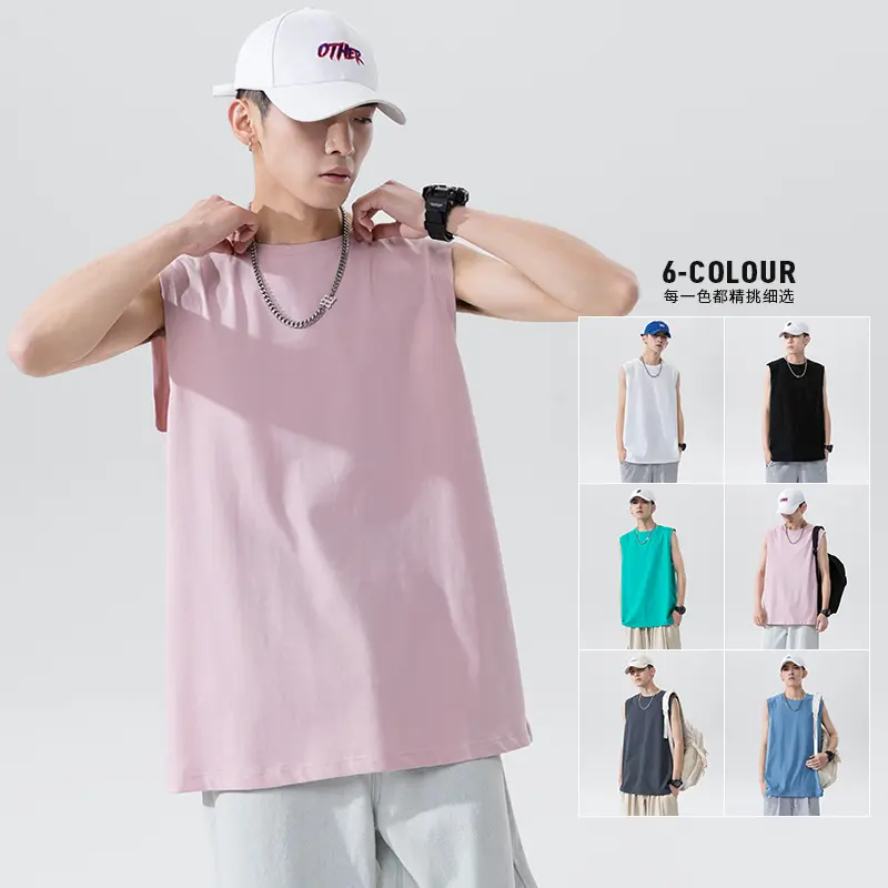 Cotton short sleeve vest men's summer loose simple public version solid color black multi-color T-shirt