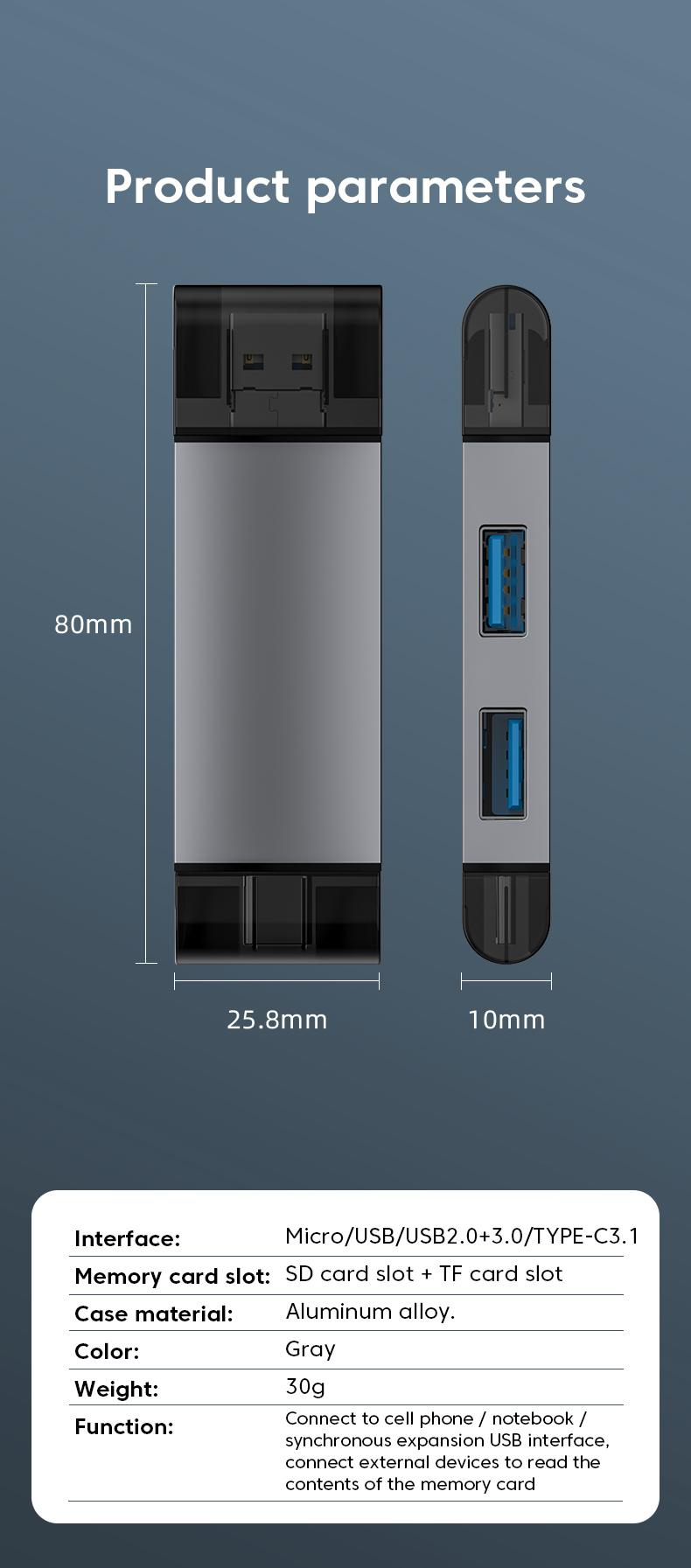 Product Introduction of USB 3.0 SD TF Card Reader USB C OTG Adapter USB Flash Drive USB3.0 2.0 Micro to Type C 7 in 1 Smart Memory Card Reader 23