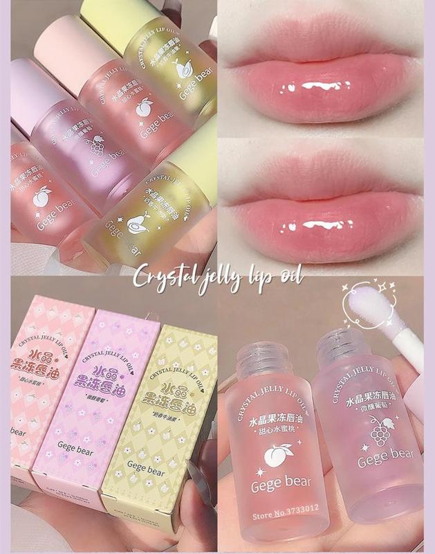 Product Introduction of Crystal Jelly Lip Oil Hydrating Plumping Lip Gloss Coat For Cute Makeup Lipsticks Tinted Clear Serum Fruit Lip Balm Cosmetics Peach Brush 37