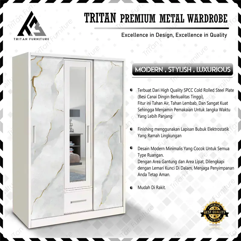 LPB TRITAN 3PK - Lemari Pakaian Besi 3 Pintu Sliding Tritan Furniture 2
