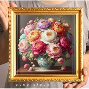 กรอบรูป แจกันดอกโบตั๋น  หลากสี  เสริมฮวงจุ้ย มั่งคั่ง ร่ำรวย  มีโชคลาภ ความรักความชื่นชม กรอบขนาด 28x28 เซนติเมตร