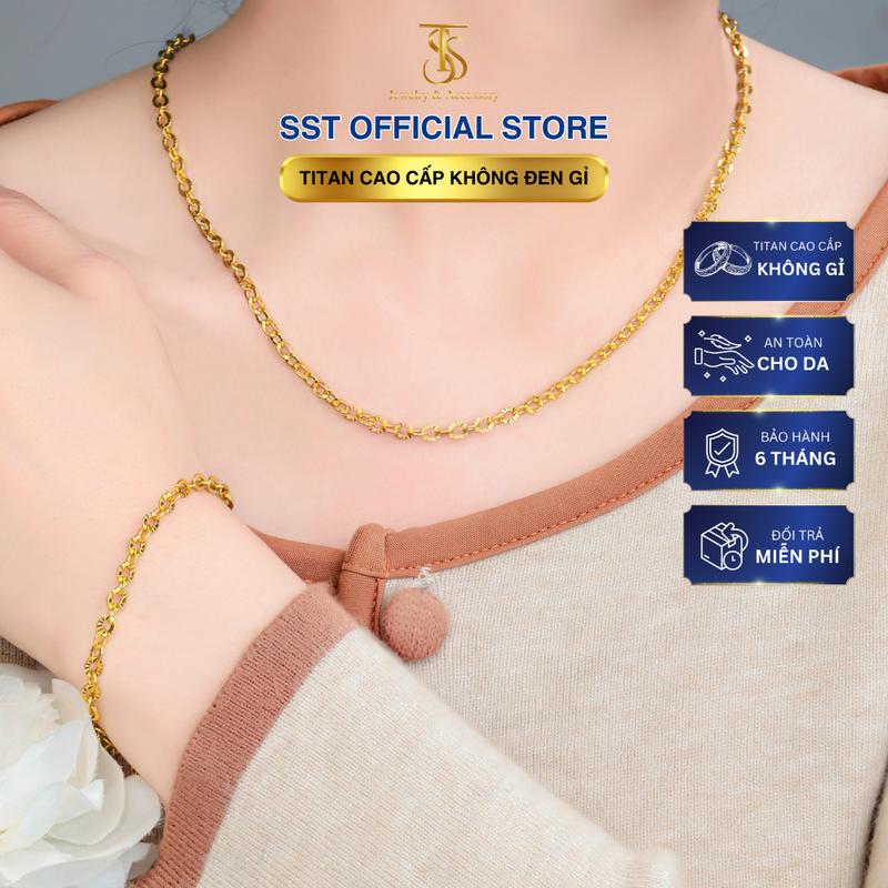 Vòng cổ Titan SST Kim tiền vàng lấp lánh sẵn khóa tròn sang trọng Không Đen Gỉ Vc408
