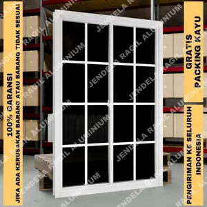 Jendela Aluminium Kaca Sliding Ornamen Ukuran Tinggi 150 x Panjang 120 Cm (150x120) Gratis Packing Kayu