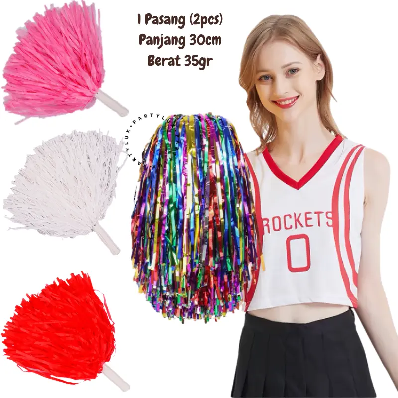 1 Pasang Pom Pom Cheerleader / Pompom Nari Rumbai 2