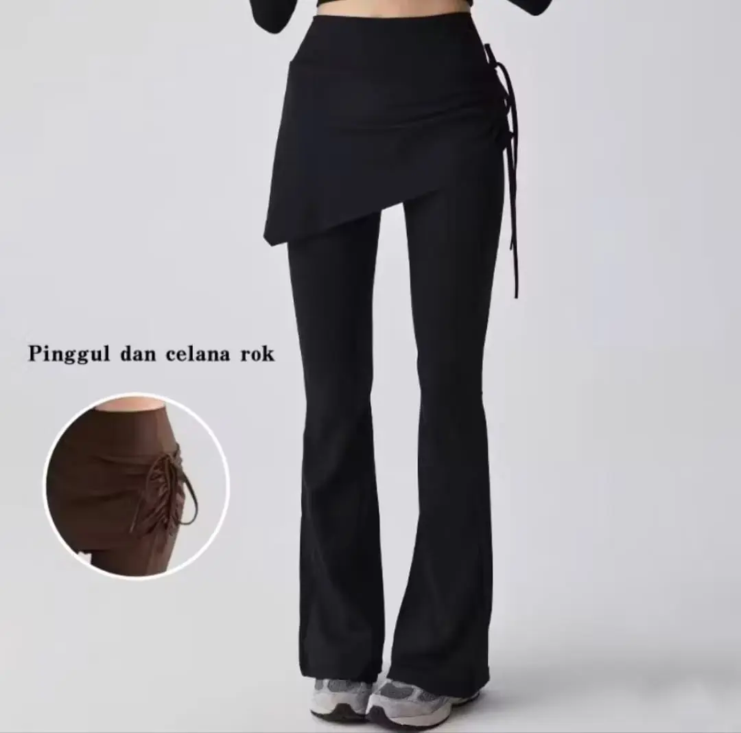 Rok Legging Olahraga Senam Gym Zumba Muslimah/2-in-1 Legging Rok Celana Olahraga Wanita Tali Serut Samping/ Legging Rok Celana Cutbray Terbaru