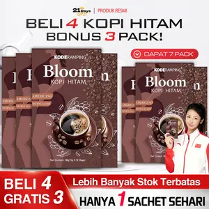 B-KODERAMPING 21Days Coffee Americano - Bloom Bubuk Kopi Hitam Asal Biji Arabika (12Sachet/Box) Halal - Buat Espresso & Cocok Gula Susu