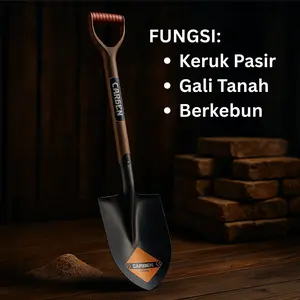 Carmen Sekop Pasir Asli 100% Hitam Silver Black Lancip Panjang 1 Meter Lebar 23x30 Cm Handle Plastik Karet Batang Kayu Kuat Standar SNI Skop Taman Kebun Sekop Pasir Besar Lancip Persegi Skup Besi Shovel
