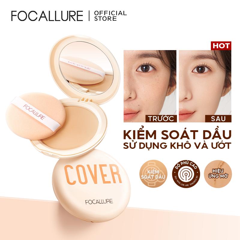  FOCALLURE Phấn nền dạng nén Cover-Max chất lì bổ sung vitamin C kiềm dầu cho da mặt 9g 