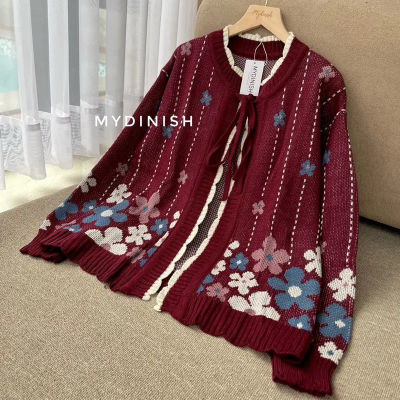 Jima Flower Cardigan Rajut Motif Bunga Korean Style