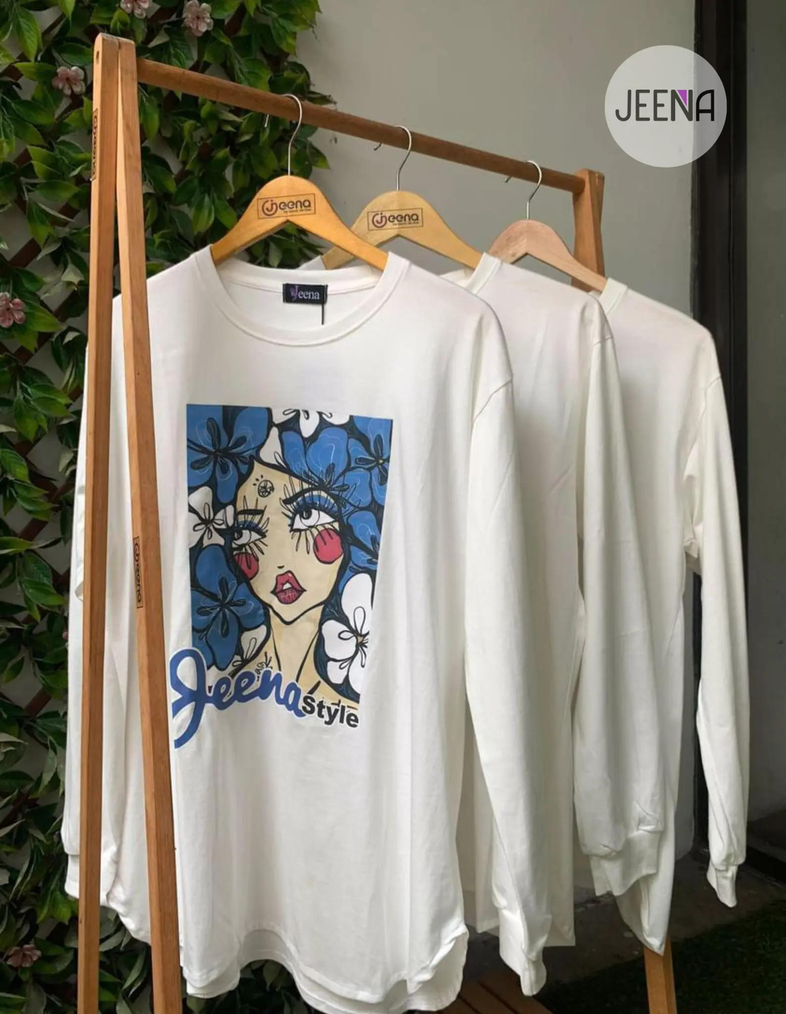 Jeena - Long Sleeve Black & White Baju Combed Nyaman Wanita Oversize Kaos   Tee Tshirt Atasan