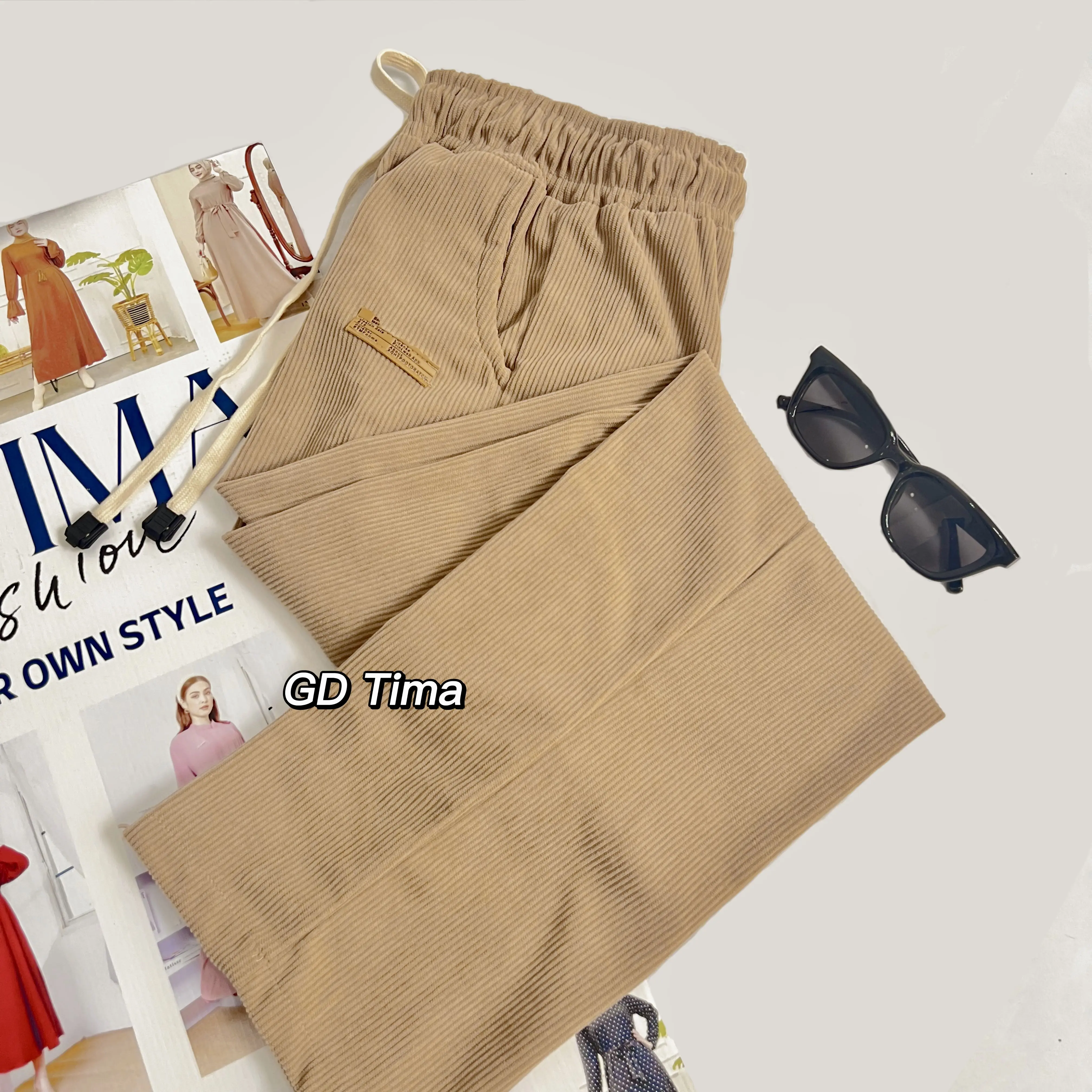 GDTIMA Celana Panjang Corduroy Pants Wanita Casual Elastic Highwaist Fashion Premium