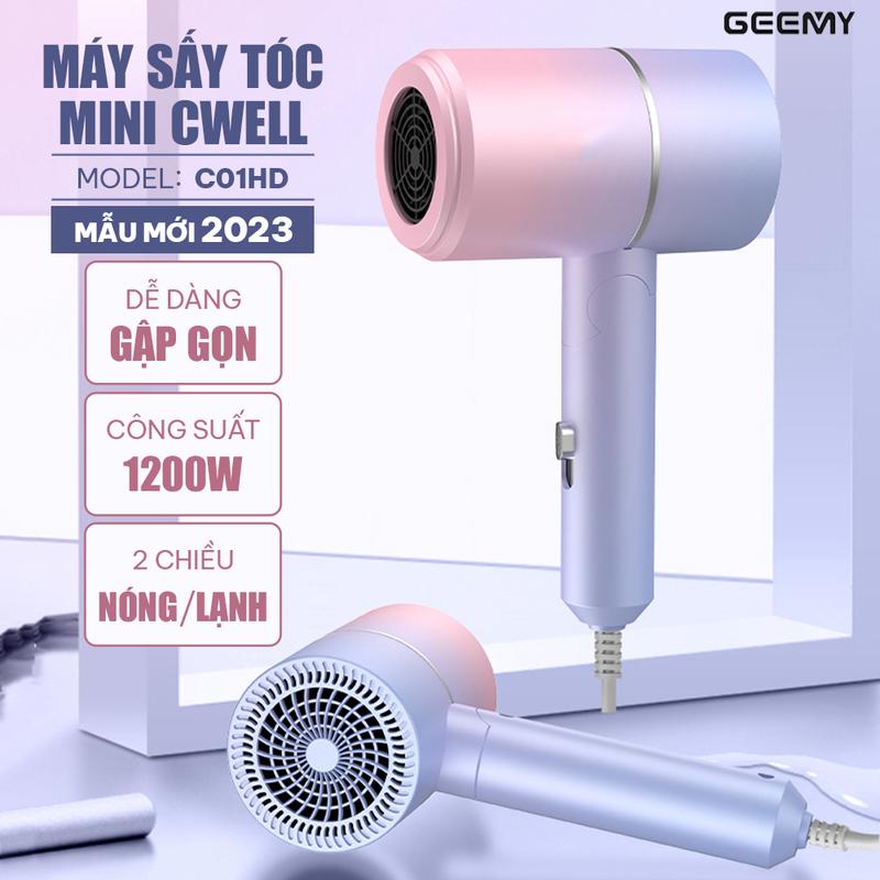 Máy sấy tóc mini gấp gọn 2 chiều nóng lạnh, công suất 1200W, ánh sáng xanh bảo vệ tóc