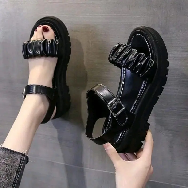 KUFAYAKUN - KANAYA Sandal Wedges Wanita Korean Motif Kerut