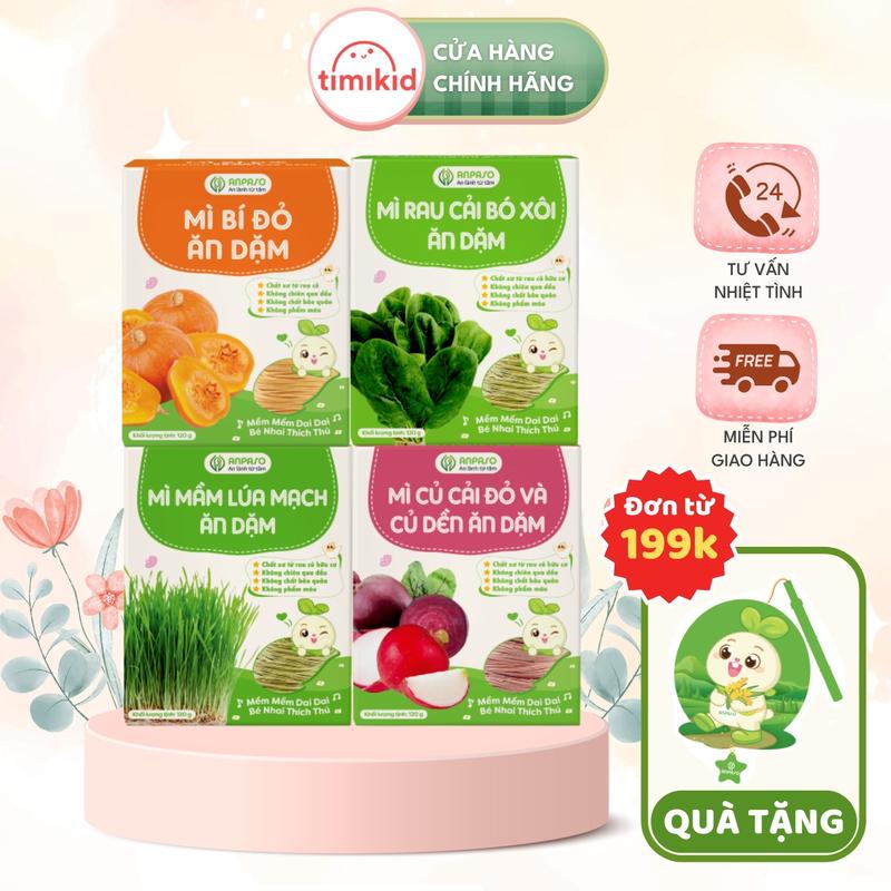 Mì Ăn Dặm ANPASO Cho Bé Từ 6 Tháng Tuổi Nguyên Liệu Rau Củ Hữu Cơ - Bổ Sung Vitamin, Chất Xơ, Gói 120g