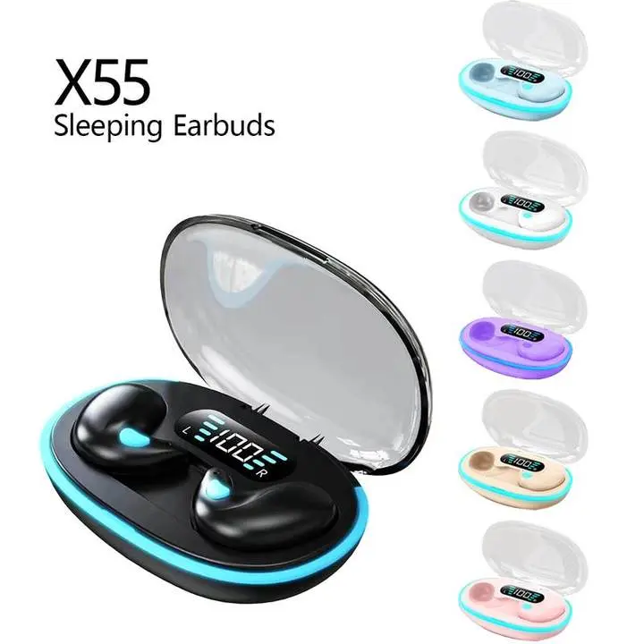 X55 Sleeping Earbuds with Hi-Fi Stereo Sound Waterproof Build-in Mic Noise Cancelling For iPhone For Andriod Touch Control Earphones 0