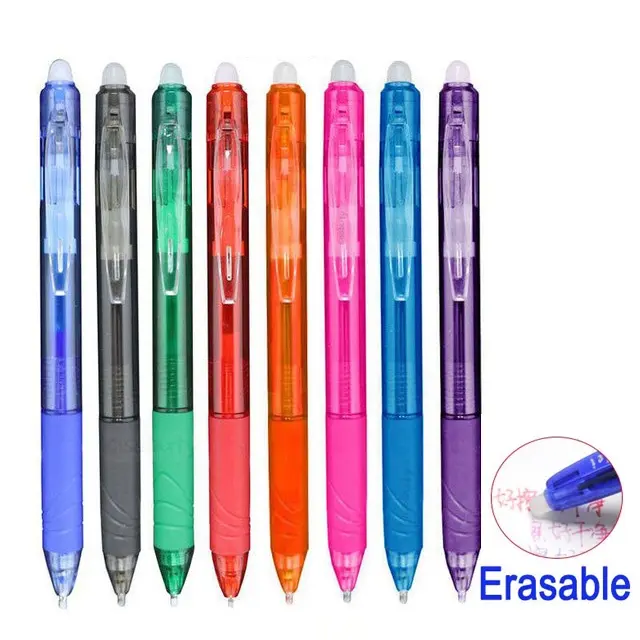 8 Color Retractable Ballpoint pen Set Press Erasable Pen Washable Handle Color Erasable Refill Rod School Writing Stationery