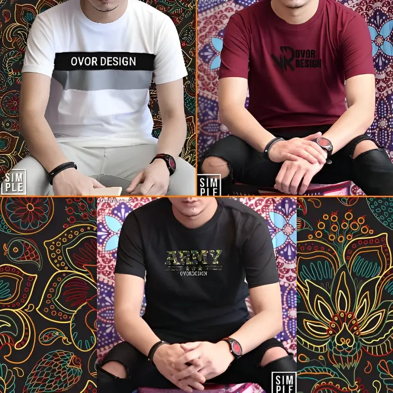 Kaos distro 3pcs Kaos pria dewasa Kaos oblong Lengan pendek Bahan katun 4