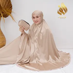 ALIF GALLERY - Mukena Dewasa Silky Traveling Daily Renda Mewah Semua musim Black Muslim Mukenah Wanita Cantik