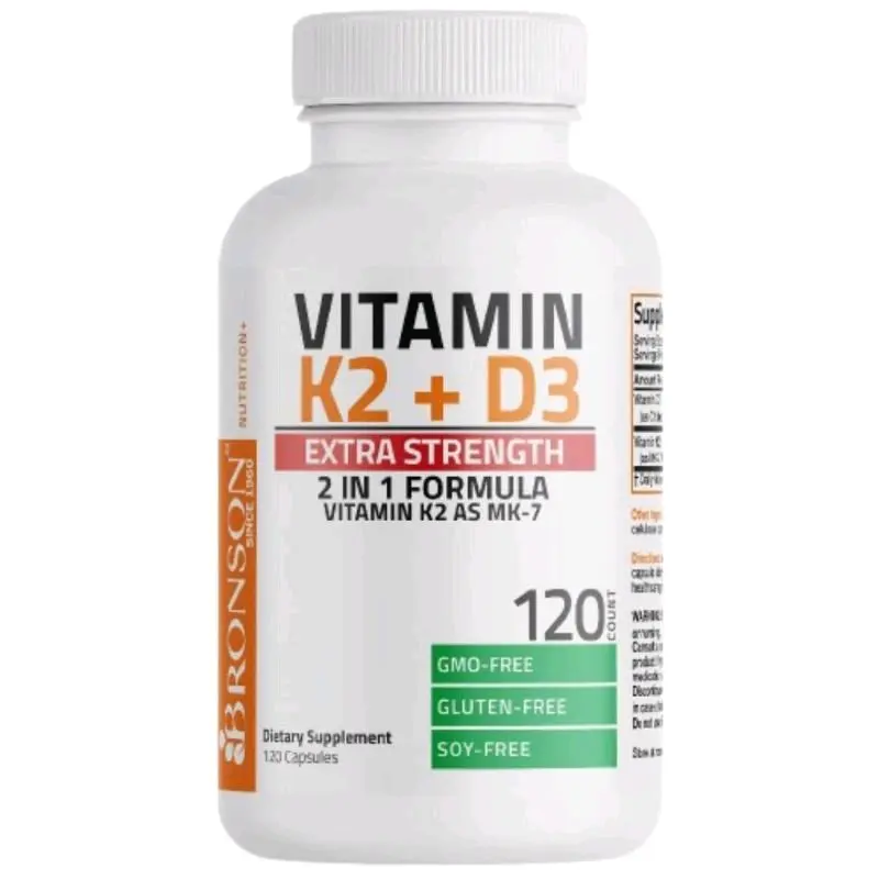 Bronson Vitamin K2 D3 10.000 iu ( Vitamin K2 as MK 7 ) 120 mcg For Heart Bones Immunity Extra Strength 120 Caps