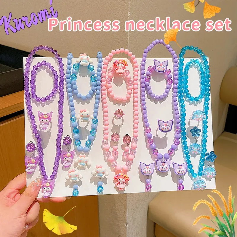 5pcs set 2024 autumn girls' cartoon kuromi necklace set korean princess style sweet bracelet earring and ring set birthday gifts for girls