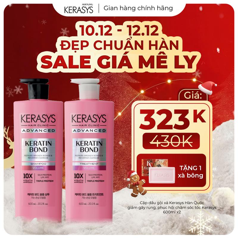  Cặp dầu gội xả Hàn Quốc giảm gãy rụng phục hồi chăm sóc tóc dành tóc xẹp dễ bết Kerasys Keratin Bond Volume 600ml x2 