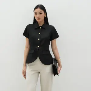 [Tavia] Gia Tweed Top / Kemeja Wanita / Blouse Wanita / Atasan Wanita / Casual