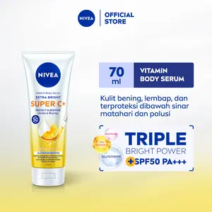 NIVEA Super C+ Vitamin Body Serum 70ml- Hand body serum lotion moisturizer mencerahkan kulit kusam bening badan glowing brightening melembabkan kering SPF UV matahari harian tidak lengket - Vitamin C, Niacinamide, Glutathione