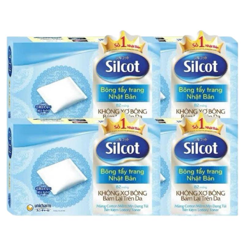  Combo 4 Hộp Bông Tẩy Trang Silcot Unicharm Nhật Bản Mềm Mịn Không Bông Xù - Hộp 82 Miếng Trang Điểm Cosmetic 