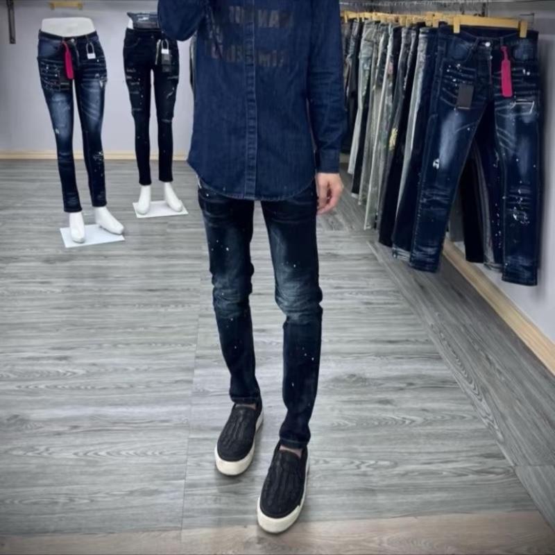  Quần jean bò nam slimfit TA89 xanh đậm trơn mài bạc vẩy sơn phối đùi tag chữ số kim loại đơn giản boy phố Qj720 