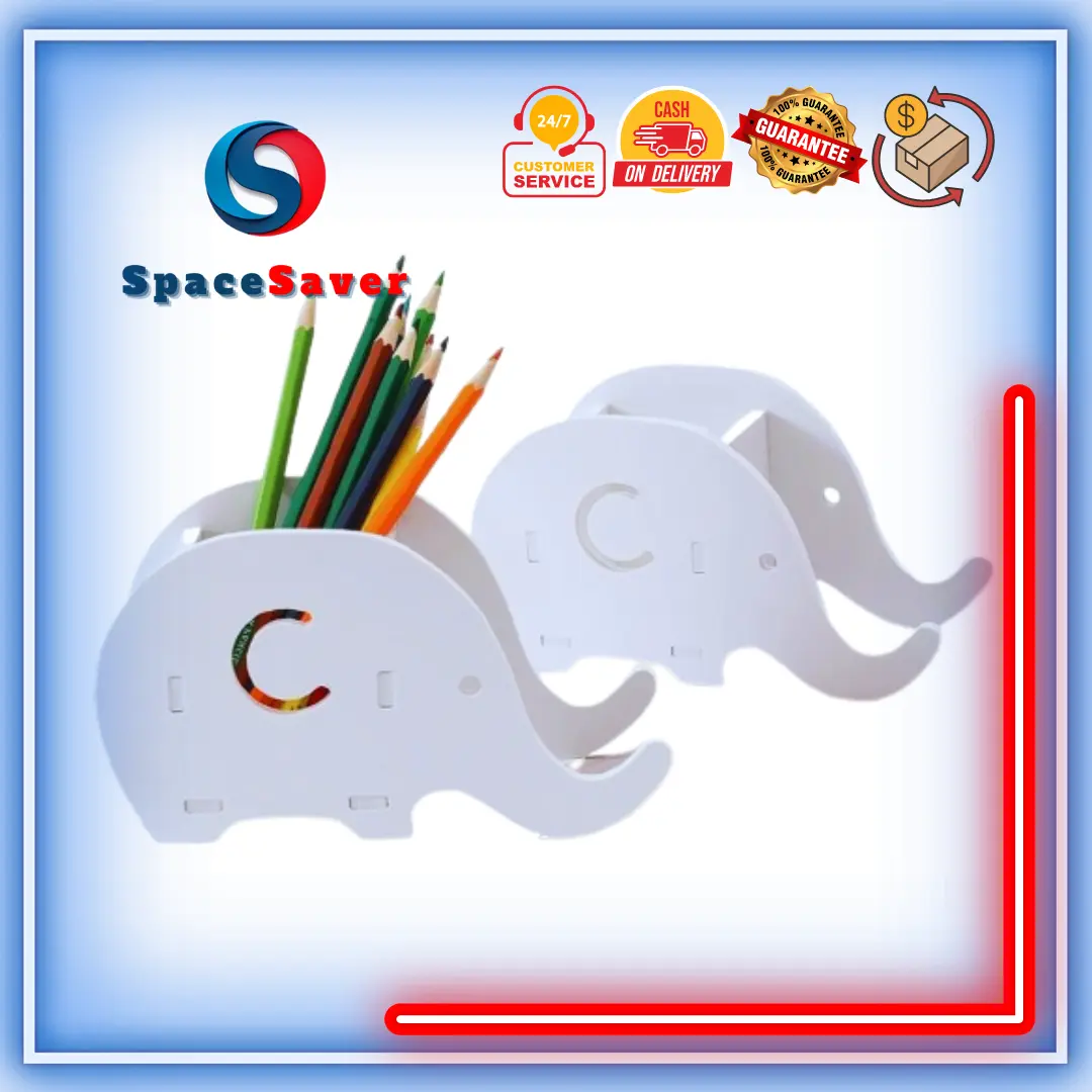 SpaceSaver - Rak Meja Tempat Pensil Desk Organizer Bnetuk Gajah Dengan Penyangga Handphone Dekorasi Rumah Ruang Guru Kantor Meja Belajar Meja Komputer Penyimpanan Alat Tulis Stationary Pensil Pulpen Penggaris Sandaran Handphone