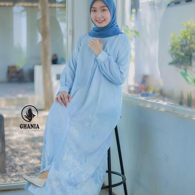 Meycha Ghania Dress Cantik simple Elegant Terbaru Bahan Silk Malika Gamis Mewah 3
