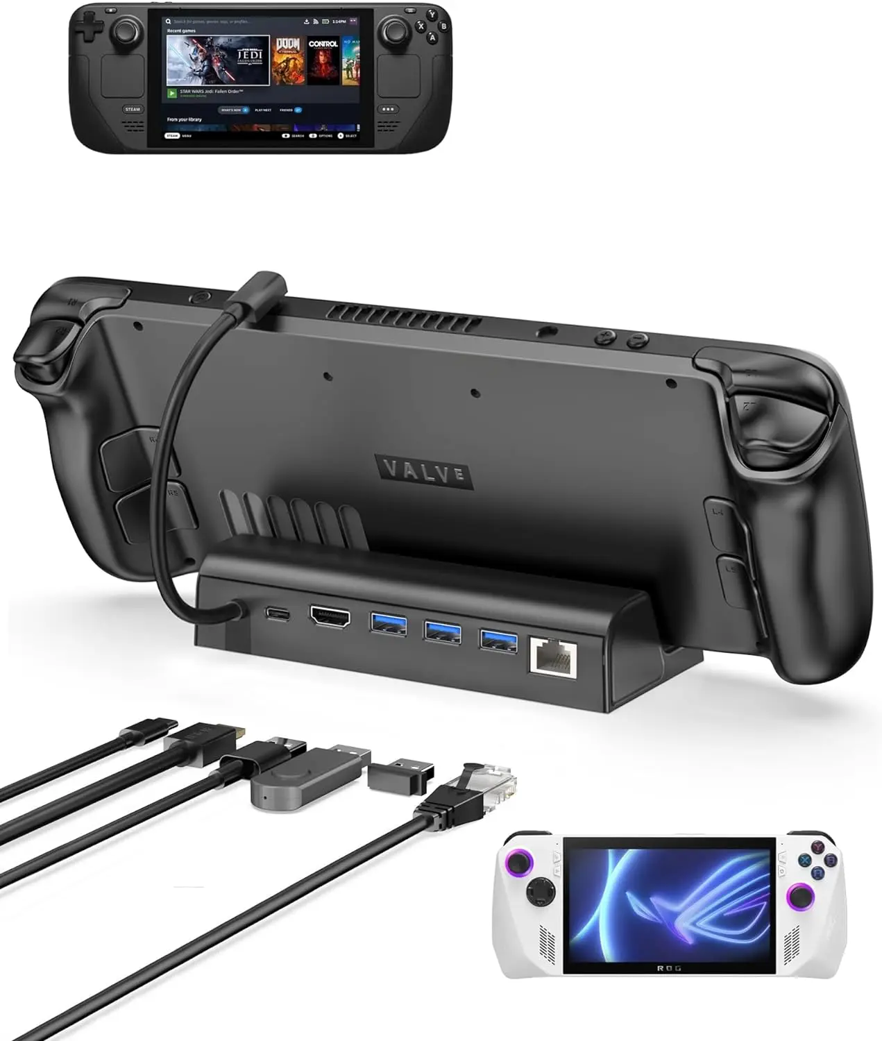 6-in-1 Docking Station Compatible with Steam Deck/ROG Ally, Antank Steam Deck Dock with HDMI 2.0 4K@60Hz Gigabit Ethernet, 100W PD Charging and 3 USB-A 3.0 USB-C Port for Valve Steam Deck OLED