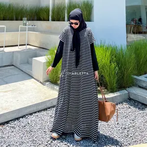 Nuna Striped Jumbo Dress Gamis Daily Kaos Spandex Tebal Halus Adem Inner menyatu by Diarletta