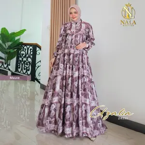 Nalafashion Azalia Dress Bahan Miami Jaguar Ziper Depan Busui Friendly Lengan Karet Wudhu Friendly