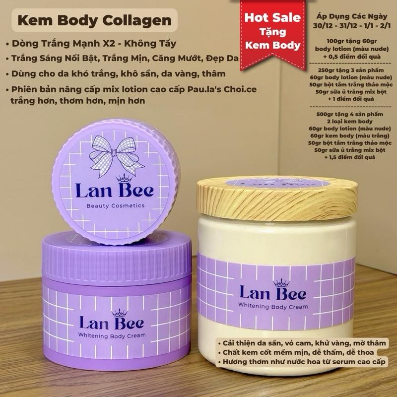 KEM BODY COLLAGEN TRẮNG MẠNH X2 - ko tẩy Trắng sáng nổi bật trắng mịn mướt da khử vàng da mờ thâm cải thiện da khô sần khó trắng dễ thoa dễ thấm ko bết dính tím