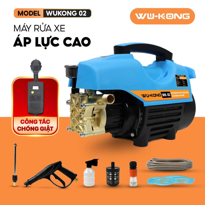 Máy xịt rửa xe Wukong WK-02, có aptomat chống giật,Áp lực cao 3800W. tặng bình bọt tuyết