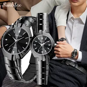 【003Harga sudah didiskon, cepat beli】Sunlifex Jam Tangan Couple Stainless Steel Berlian Anti Air Analog Bisnis Kuarsa Jam Tangan Wanita/Pria  SL9090