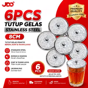 JDO Paket 6Pcs Tutup Gelas Stainless Steel 8cm, Tutup Gelas Minuman Stainless