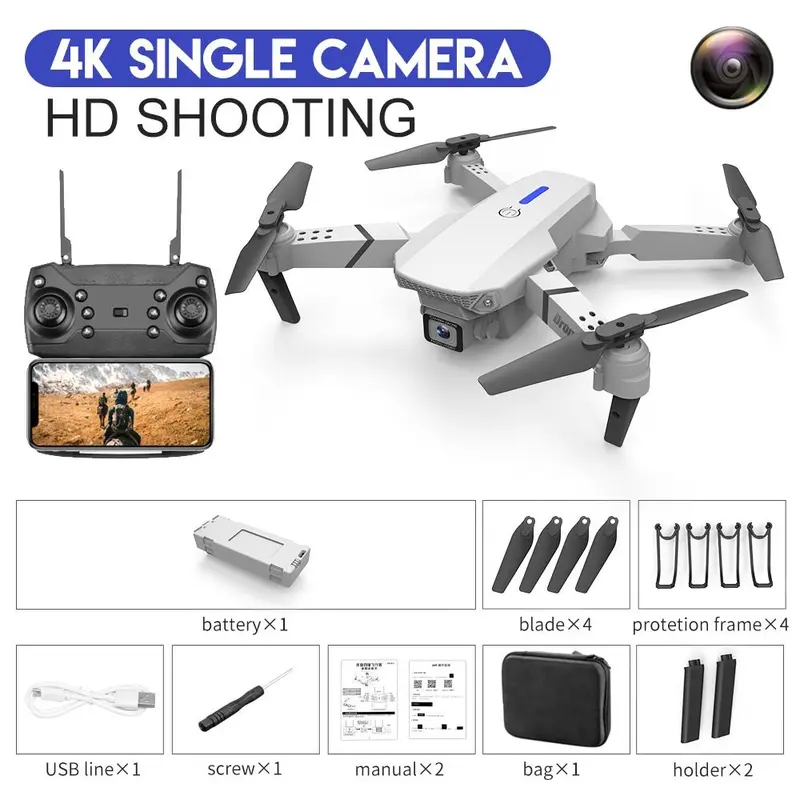 4K Drone E88 Pro Shot Camera Quadcopter Shoot Murah Original Indoor Outdoor Drone Pro Mini RC 4K HD Camera -D2 Kamera Wifi Accessories 8